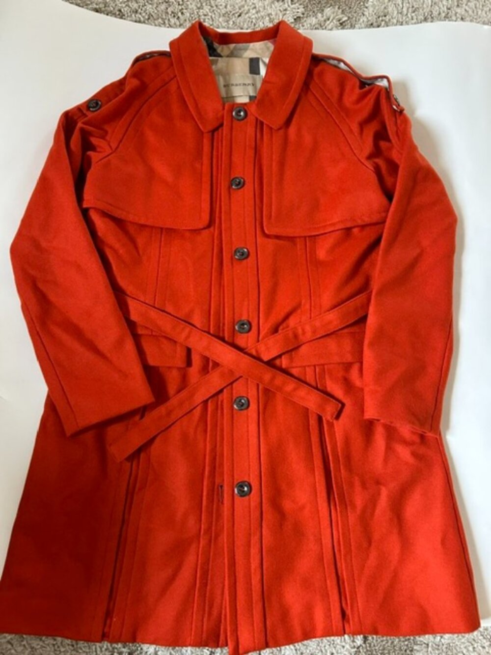 Excellent Condition Burberry London Woman Wool Trench Coat Red Size US XS 0